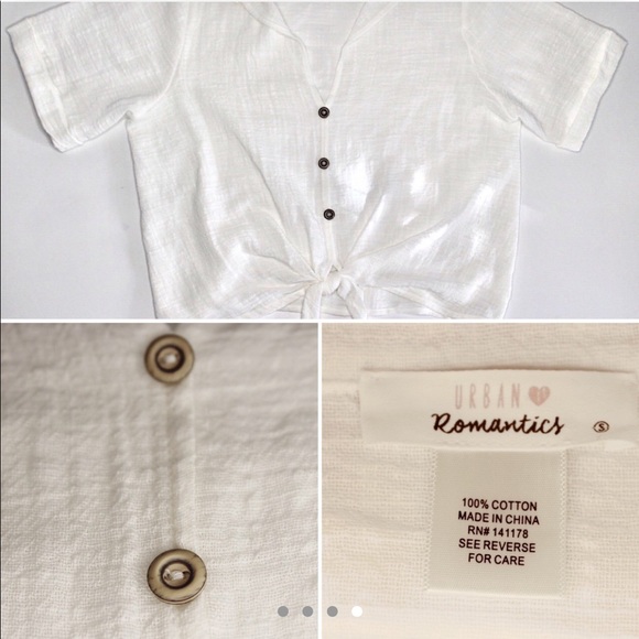 Short Sleeve Button-Up Top/ Tie Front Top - Picture 4 of 4